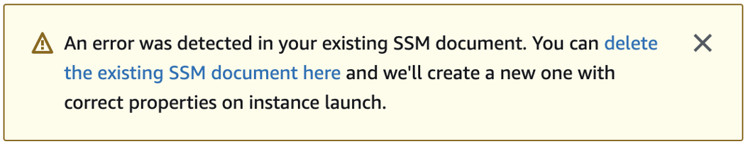 选择您的域加入目录时出现错误消息。您现有的 SSM 文档存在错误。