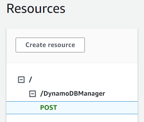 
            在DynamoDBManager资源下选择 POST 方法。
          