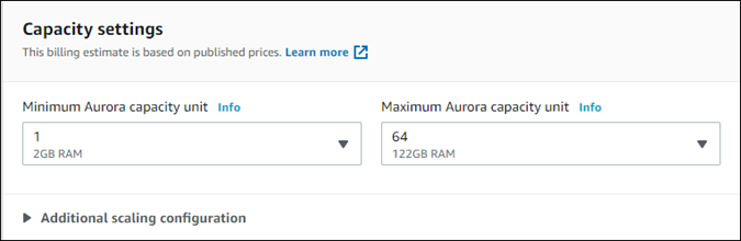
                      要从 Aurora 数据库集群创建 Serverless 克隆，请指定容量。
                    
