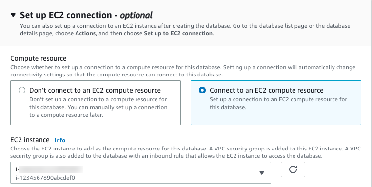 
						设置 EC2 连接选项。
					