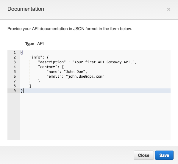 在 API Gateway 控制台中编辑 API 实体的文档属性映射