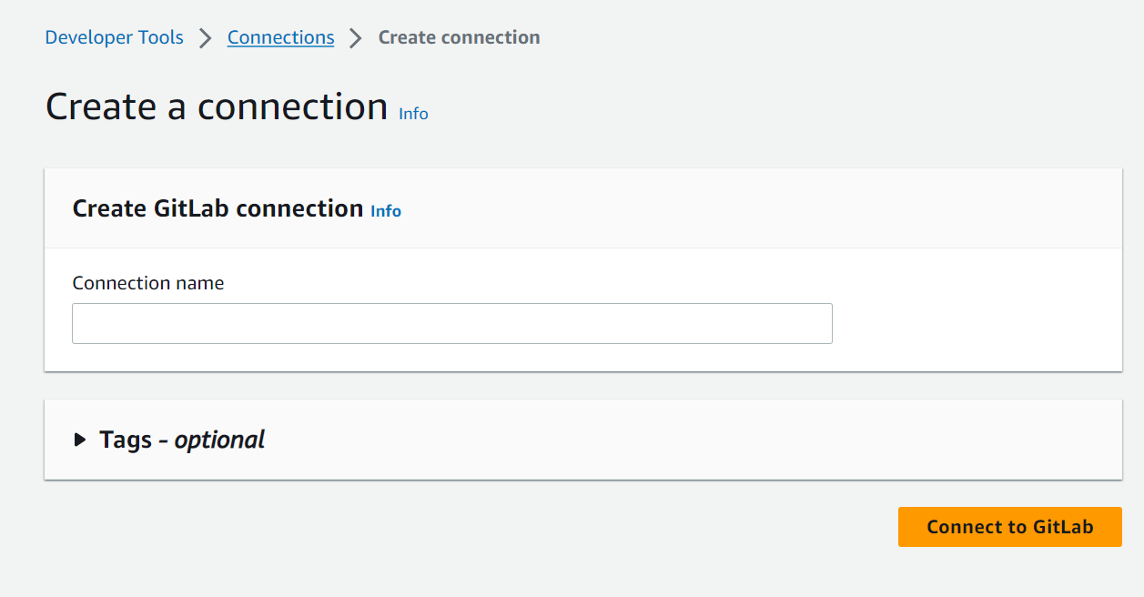 显示所选连接选项的控制台屏幕截图 GitLab。