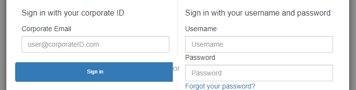 
                    Amazon Cognito 托管 UI 登录页面，显示本地用户登录和要求联合身份用户输入电子邮件地址的提示。
                