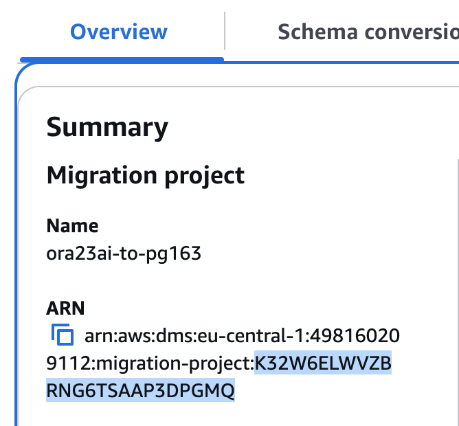 这张图片显示了如何从控制台获取 ARN ID。 Amazon DMS