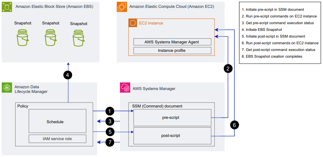 Amazon Data Lifecycle Manager 前置和后置脚本流程