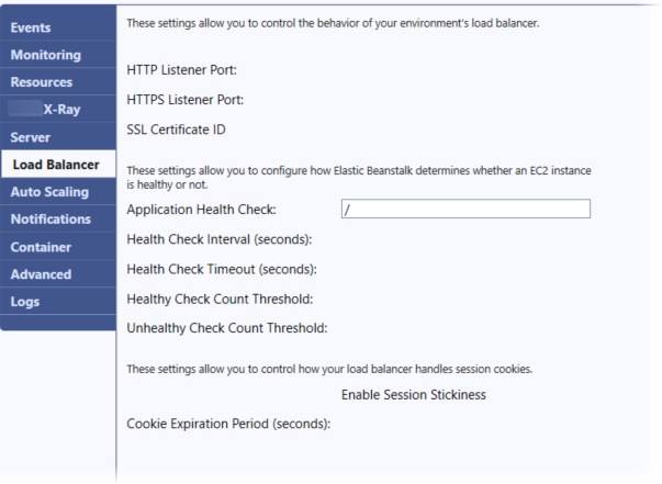 
        Visual Studio Toolkit for Elastic Beanstalk 中负载均衡器配置面板的屏幕快照
      