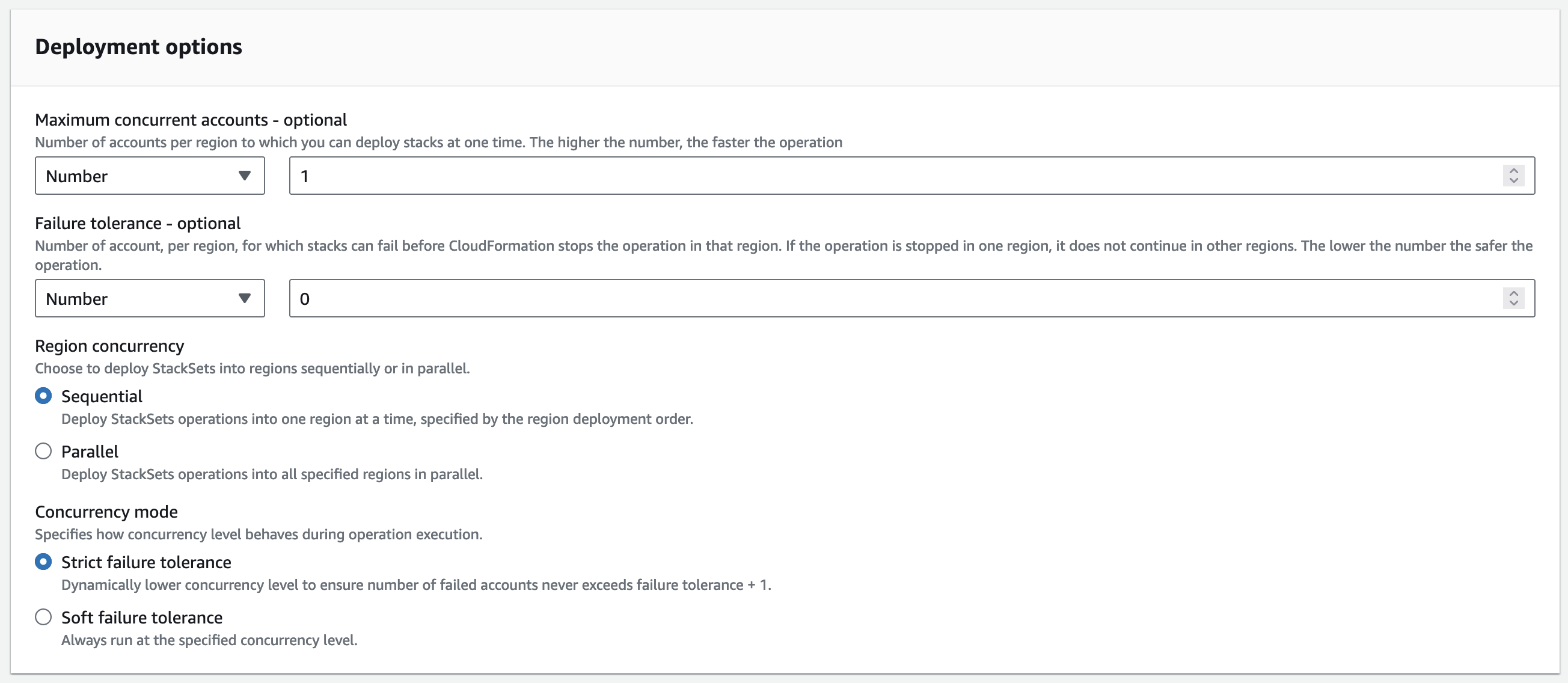 
                    The Deployment options page showing the
                            Concurrency Mode options.
                
