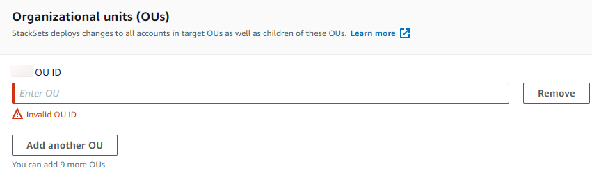 
                                            Deploy parameter overrides to all accounts in
                                                select OUs within your organization.
                                        