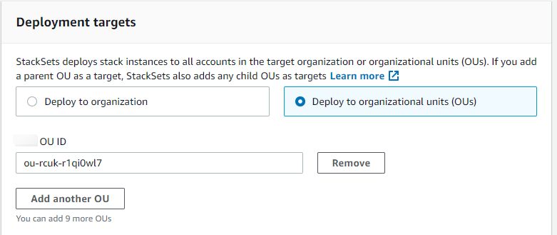 Deploy stack instances to all accounts in select OUs within your organization.