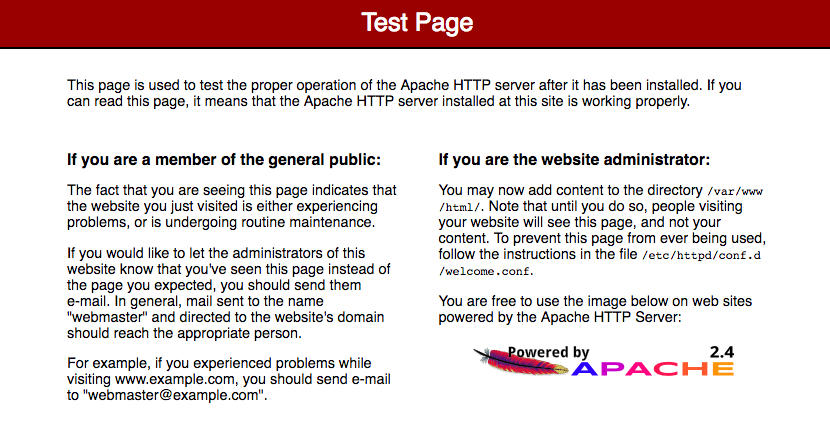 
                        Apache test page.
                    