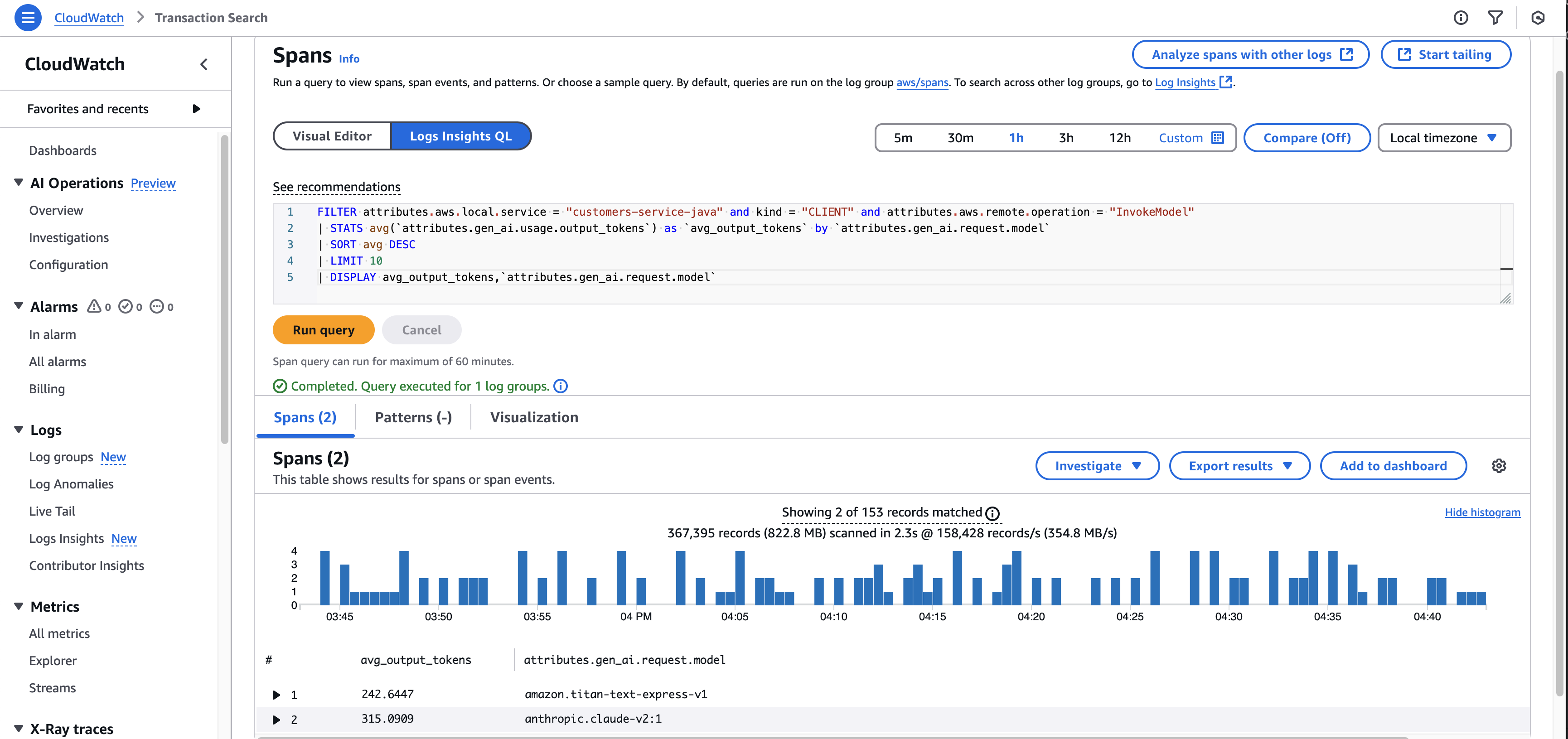 GenAI attributes using Application Signals.