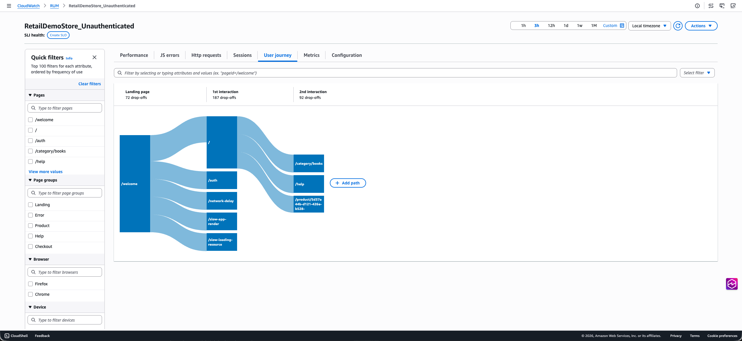 User Journey tab showing navigation paths with Add path button