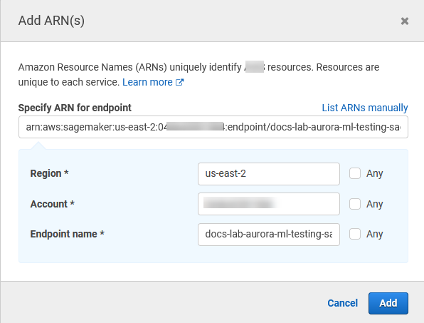 
          Specifying the ARN for the endpoint for the IAM Policy.
        