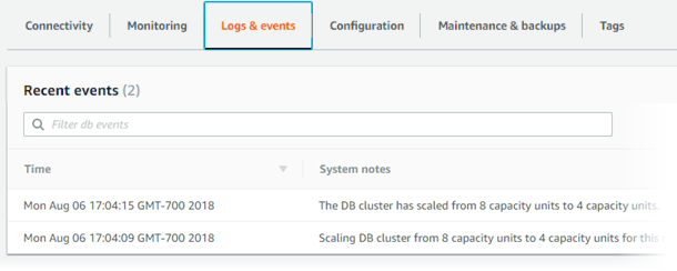 
            Viewing Aurora Serverless v1 DB cluster capacity settings
          