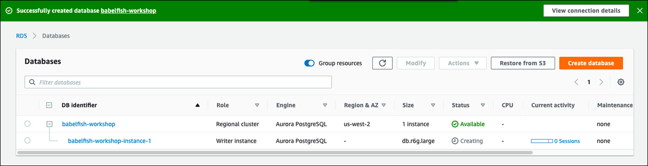 
					An Aurora PostgreSQL cluster with Babelfish running.
				
