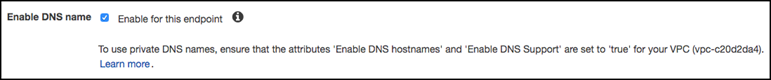 Enable DNS name for the Amazon VPC endpoint