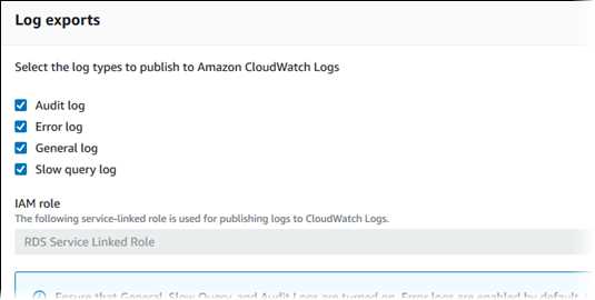 Choose the logs to publish to CloudWatch Logs