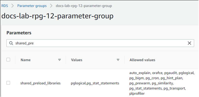 
                Image of the shared_preload_libraries parameter with pglogical added.
              