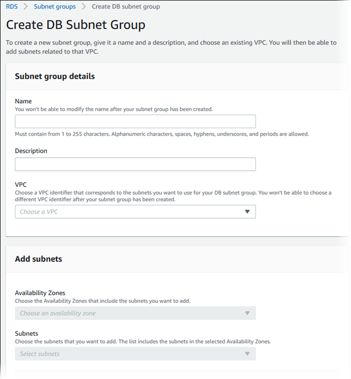 
                                    Create DB subnet group page.
                                