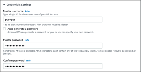 The default login identity for Credentials in the Create database page is postgres.