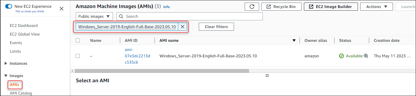 
                                    Supported AMIs using Windows Server for BYOM.
                                