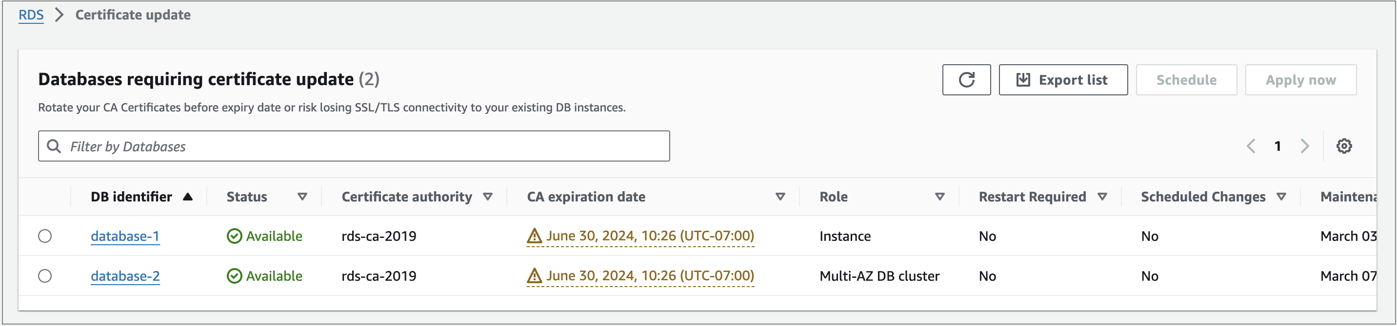 
                                Update CA certificate for 
                                    DB instance
                            