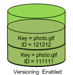 Diagram depicting a versioning-enabled bucket that has two objects with the same key but different version IDs.