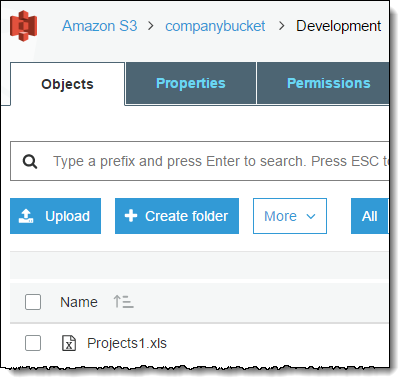 
                        Console screenshot showing a hierarchy of buckets, folders, and
                            objects.
                    