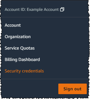 
            Security credentials in the navigation menu
          