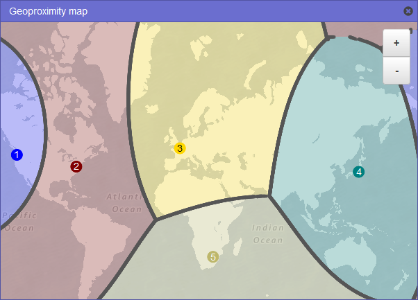 A map of the world that shows how traffic is routed when you add a bias of +25 in the US East (Northern Virginia) Region.