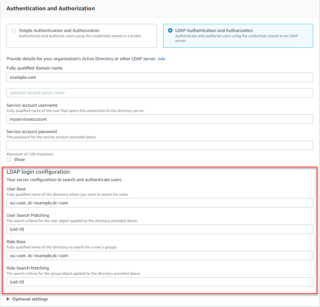 Where to specify LDAP login details.