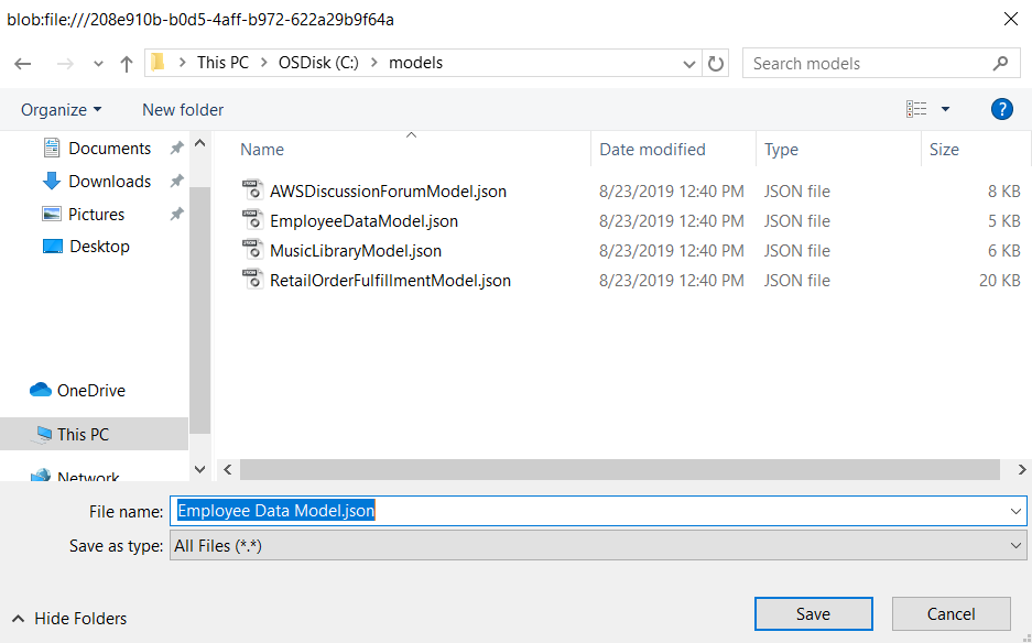 
                        Screenshot of file explorer with list of models.
                    