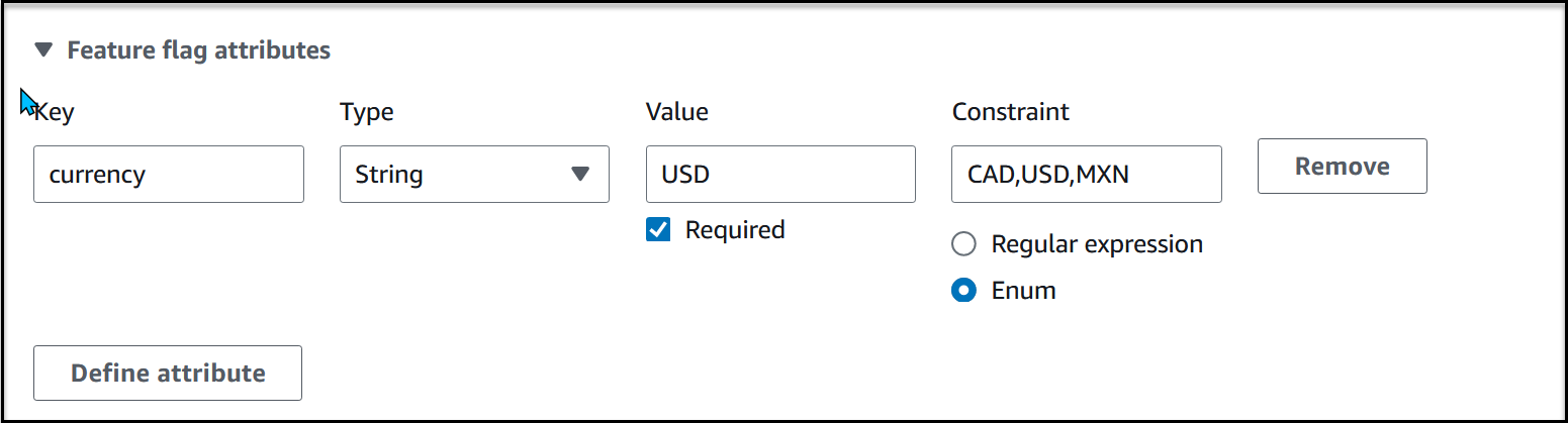 Example of flag attributes for an Amazon AppConfig feature flag