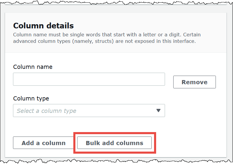 
                            The Bulk add columns option.
                        