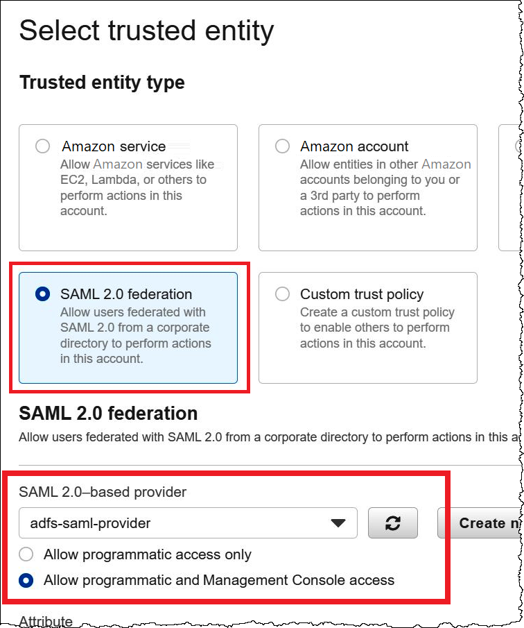 
                        Choosing SAML as the trusted entity type.
                    