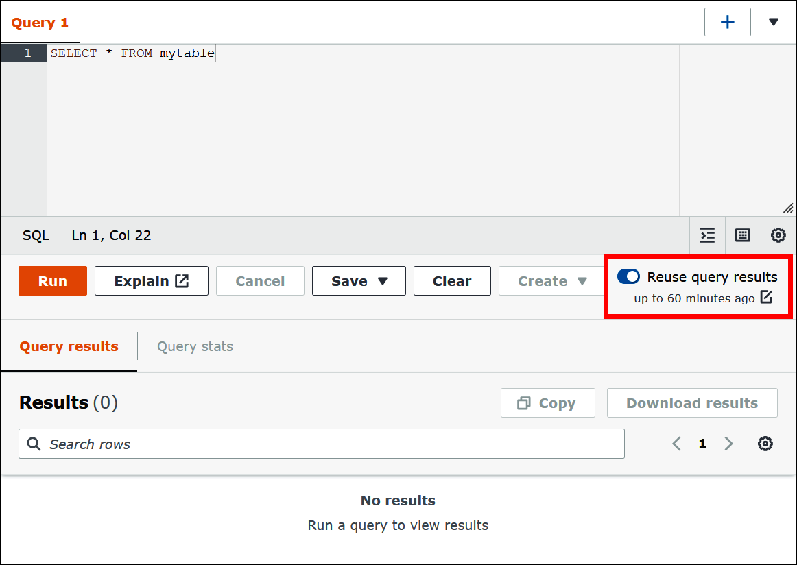 Enable Reuse query results in the Athena query editor.