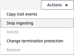 
                    Event data store Actions menu.
                