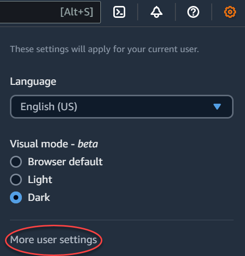 
                        Account menu with the More user settings option highlighted
                    