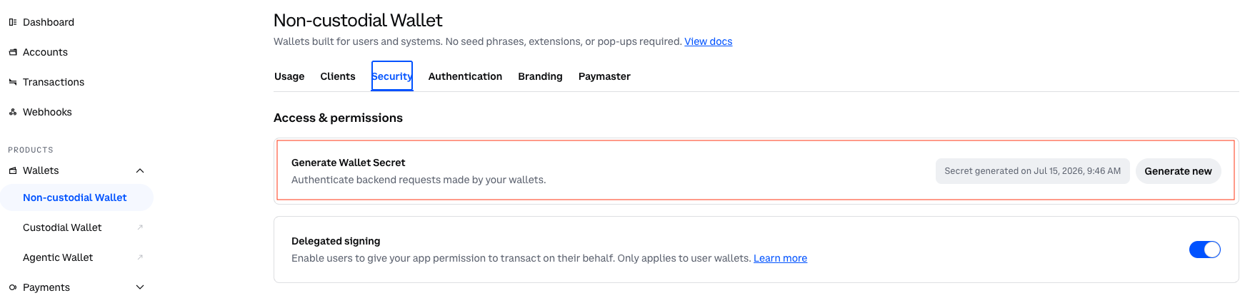 Coinbase CDP Wallet secret generation