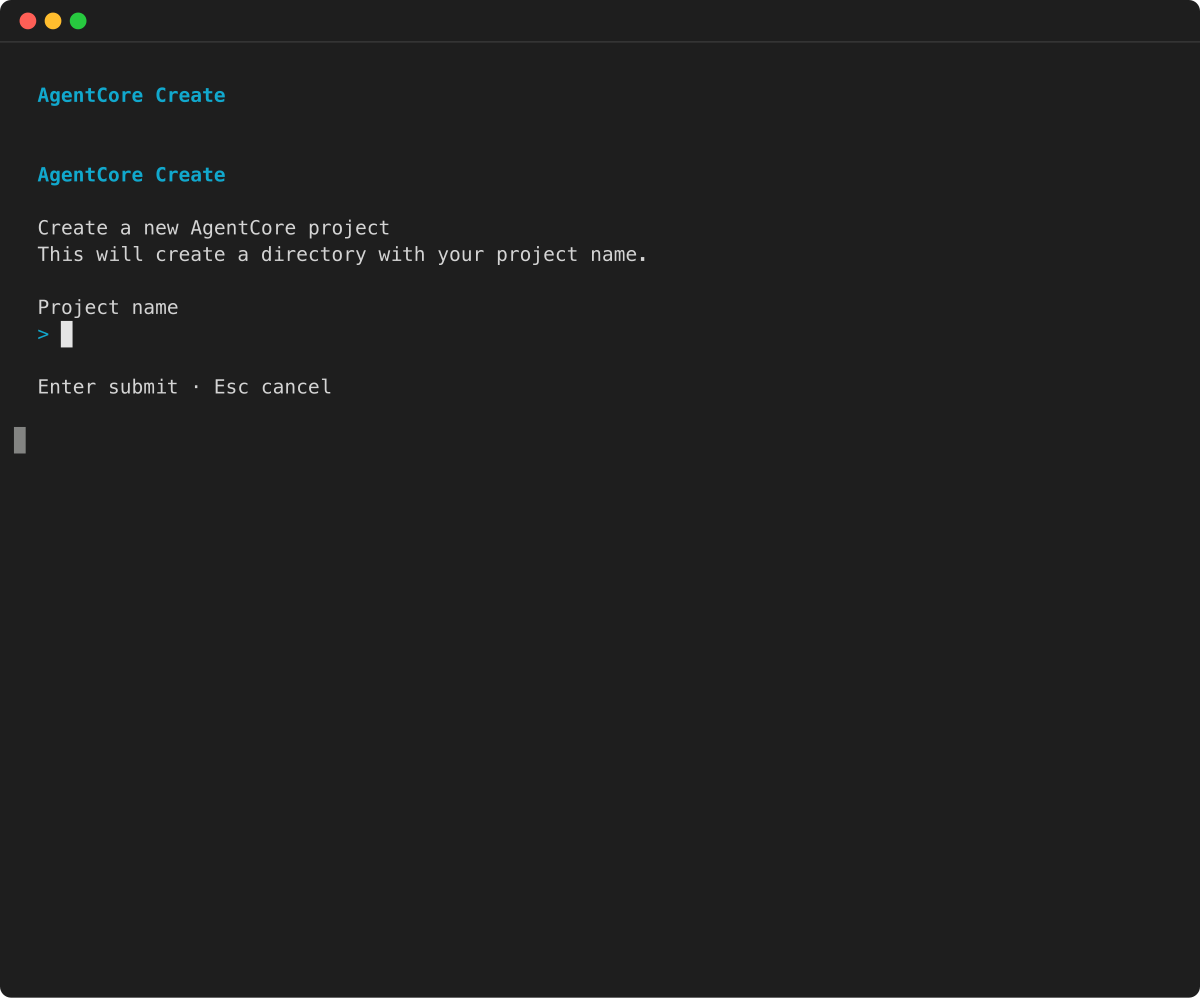 Create wizard: enter project name