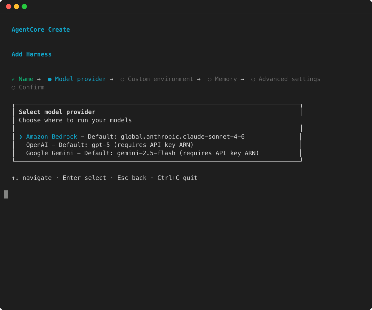 Create wizard: select model provider