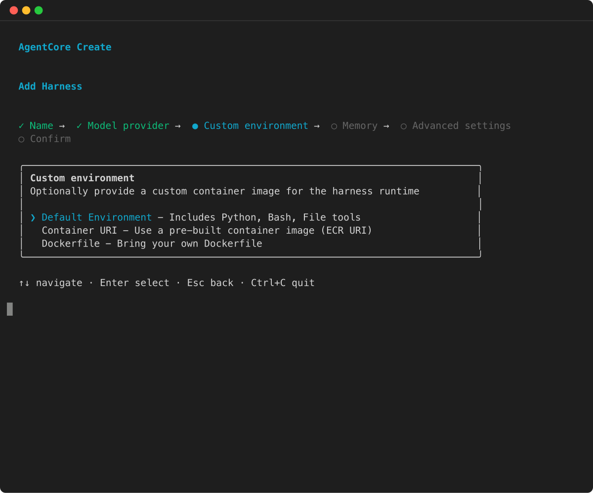 Create wizard: select environment