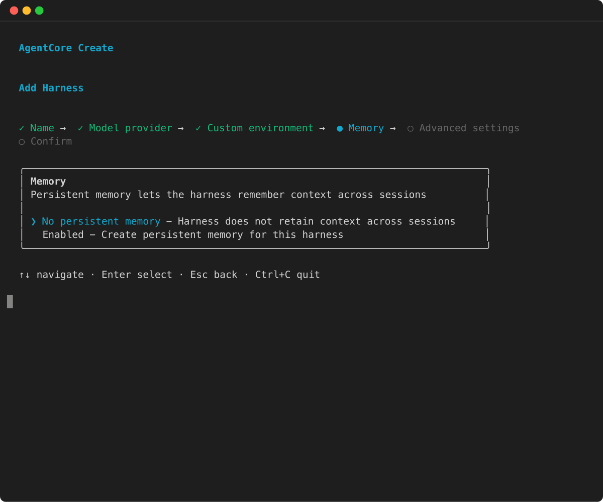 Create wizard: configure memory