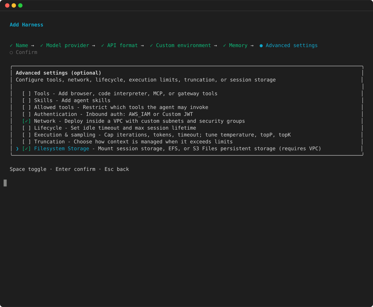 Advanced settings with Network and Filesystem Storage enabled