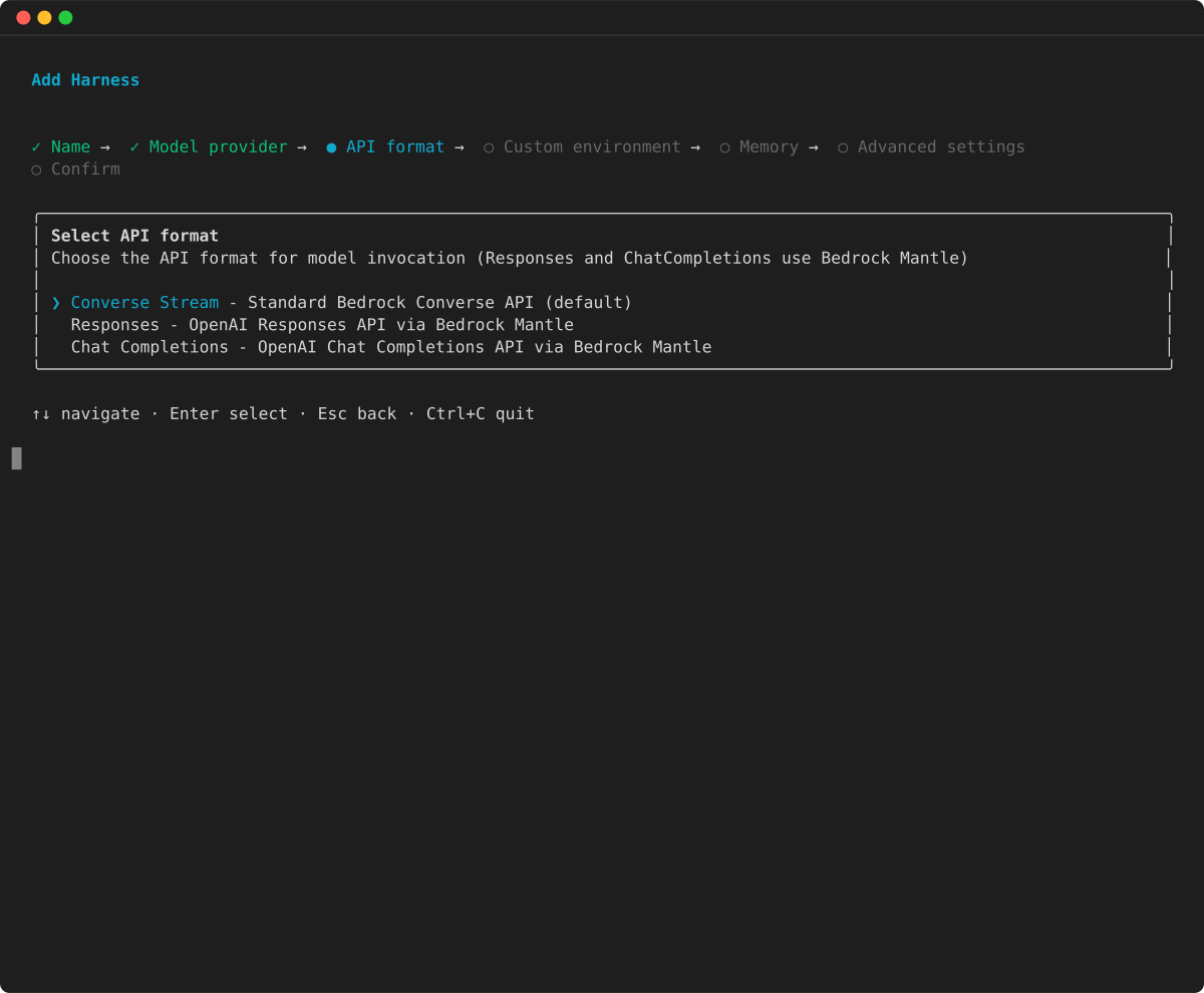 Add Harness wizard: select API format