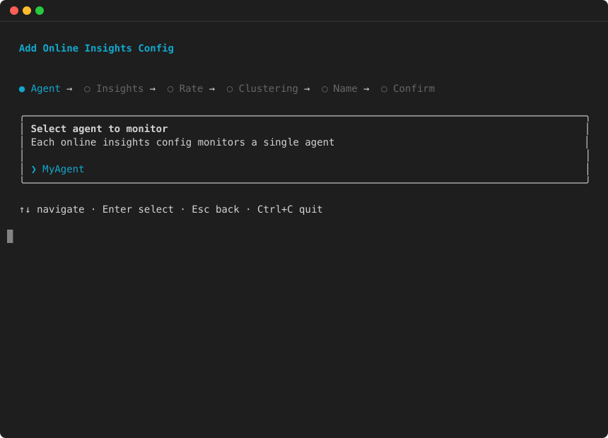 Insights wizard: select agent to monitor
