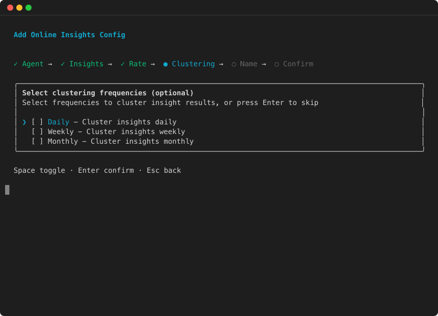 Insights wizard: select clustering frequency