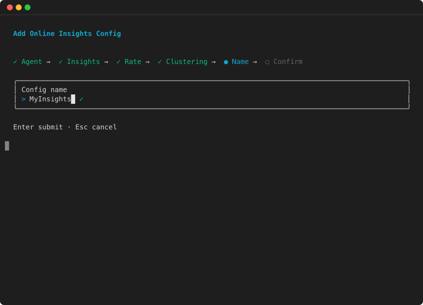 Insights wizard: enter config name