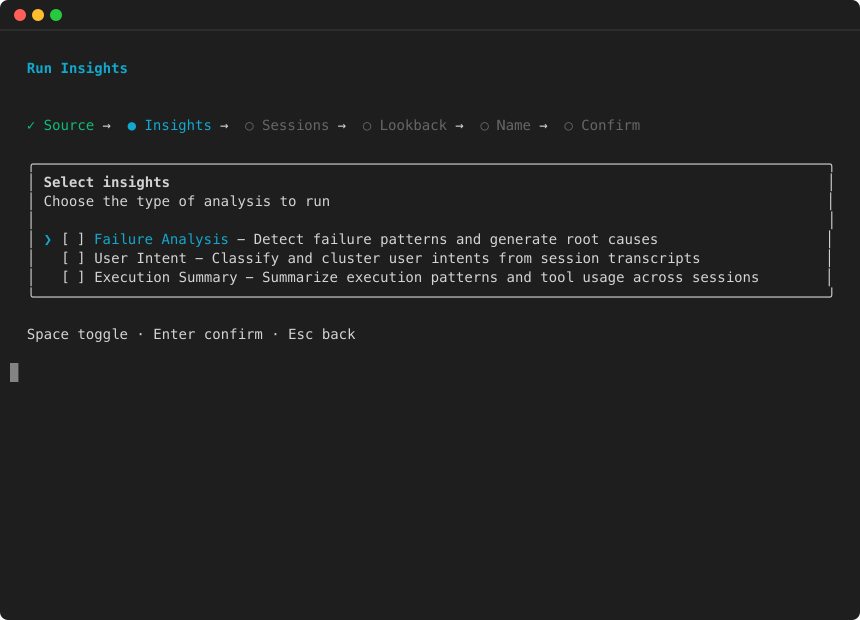 Run Insights wizard: select insights