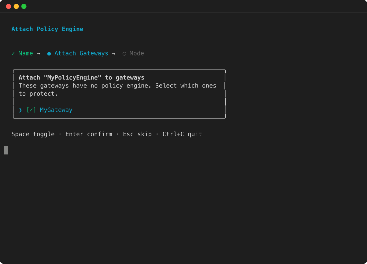 Policy engine wizard: attach gateways